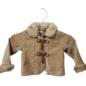 Boutique Cozy Toes Baby Girl 24 Month Fur Lined Brocade Velvet Jacket Tan Lined